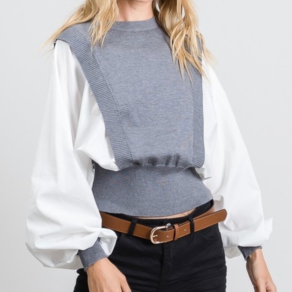 White Ballon Sleeves w/Black Sweater - Picture 4 of 5